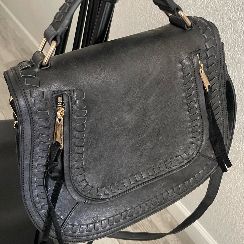 Urban Expressions Black Shoulder Bag with Braided Trim